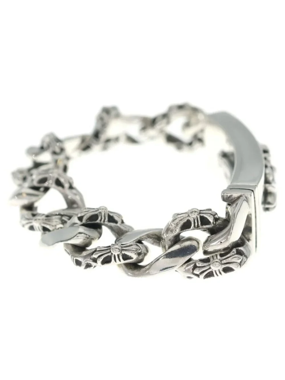 Chrome Hearts ID Floral Crs Cross ID Fancy Link Bracelet Silver